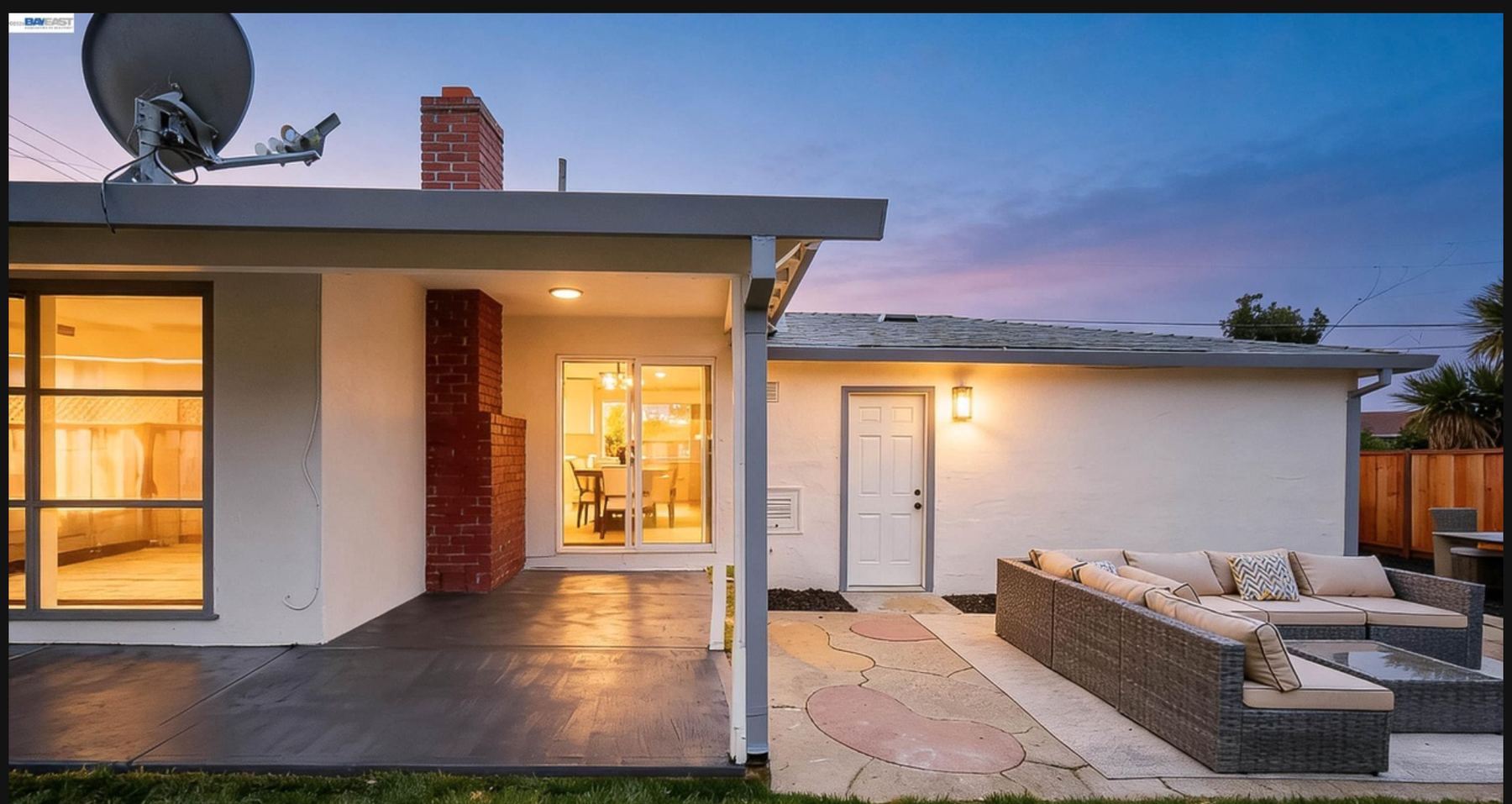 Backyard patio at dusk