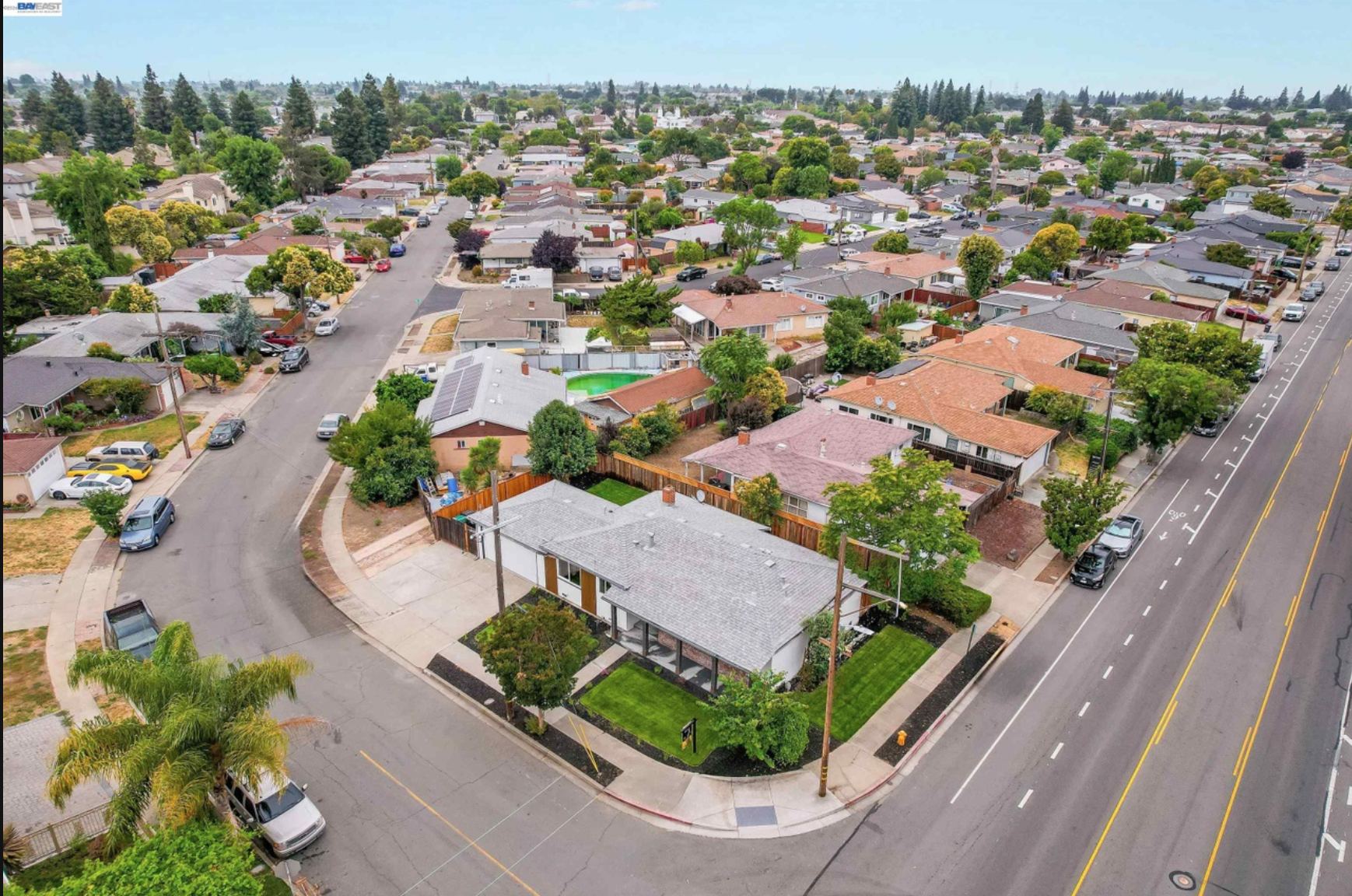 Aerial view of corner lot
